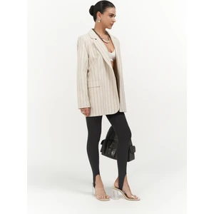 Juba Füme Çizgili Bej Basic Blazer