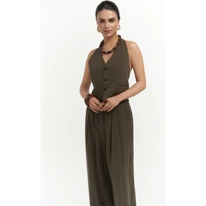 Pailey Sırt Dekolteli Haki Yelek Pantolon Takım