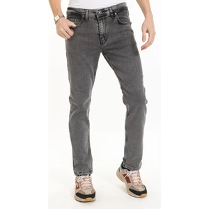 Erkek Denim Regular Fit Rahat Kalp Normal Bel Düz Paça Dört Mevsim Likralı Kot Pantolon 95505-GRI