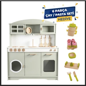 Ihlamur Ahşap Oyuncak Çocuk Mutfak Seti Çay Pasta Seti  Hediyeli