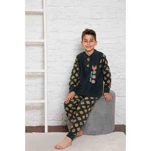 Mutlu City Yeni Sezon Sonbahar/kış Erkek Çocuk Gez Garson Polar Pamuk Desenli Pijama Takımı 3024-YEŞIL