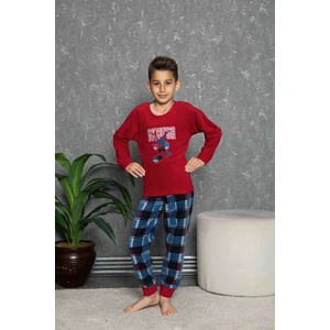Mutlu City Yeni Sezon Sonbahar/kış Erkek Çocuk Gez Garson Polar Pamuk Desenli Pijama Takımı 3029-KIRMIZI