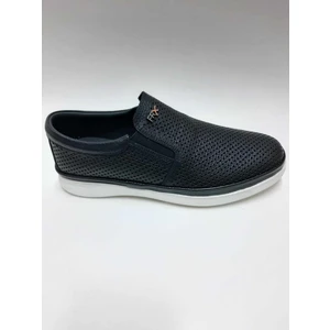 Deri Delikli Siyah Günlük Hafif Bağcıksız Yazlık Erkek Ayakkabı C-729612FRX