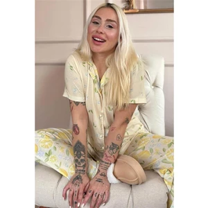 Lemon Desenli Kısa Kol Önden Düğmeli Kadın Pijama Takımı