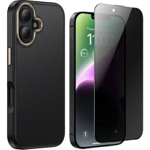 Apple iPhone 16 Plus Kılıf M-safe Şarj Özellikli Karbon Fiber Görünümlü Zore Antina Kapak + Hayalet Ekran Koruyucu