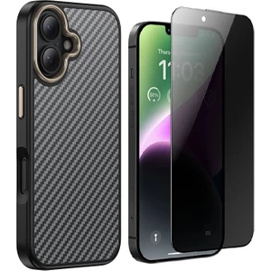 Apple iPhone 16 Kılıf M-safe Şarj Özellikli Karbon Fiber Görünümlü Zore Antina Kapak + Hayalet Ekran Koruyucu