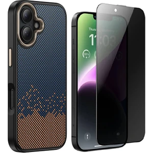 Apple iPhone 16 Kılıf M-safe Şarj Özellikli Karbon Fiber Görünümlü Zore Antina Kapak + Hayalet Ekran Koruyucu