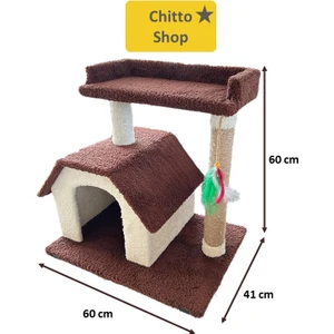 Kedi Evi Iki Katlı + Tırmalama Tahtası + Paspas + Mama Kabı - Kürek Set