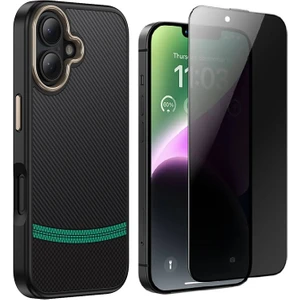 Apple iPhone 16 Kılıf M-safe Şarj Özellikli Karbon Fiber Görünümlü Zore Antina Kapak + Hayalet Ekran Koruyucu