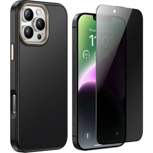 Apple iPhone 15 Pro Max Kılıf M-safe Şarj Özellikli Karbon Fiber Görünümlü Zore Antina Kapak + Hayalet Ekran Koruyucu