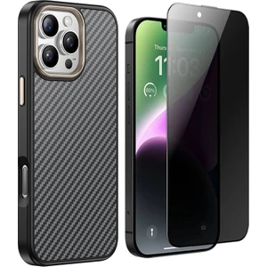 Apple iPhone 15 Pro Max Kılıf M-safe Şarj Özellikli Karbon Fiber Görünümlü Zore Antina Kapak + Hayalet Ekran Koruyucu