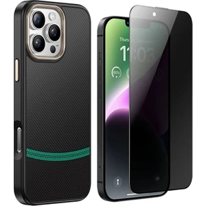 Apple iPhone 15 Pro Max Kılıf M-safe Şarj Özellikli Karbon Fiber Görünümlü Zore Antina Kapak + Hayalet Ekran Koruyucu