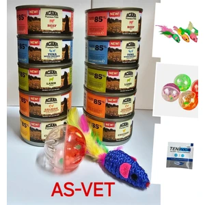 Asvet Acana Premium Kedi Konserveleri Karışık 10ADET ve Polo Kedi Oyuncakları Fare ve Çıngıraklı Top