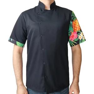 Aşçı Ceketi Desenli Unisex Çıtçıtlı Kısa Kollu Yazlık Chef Aşçı Mutfak Ceket Ananas Desenli