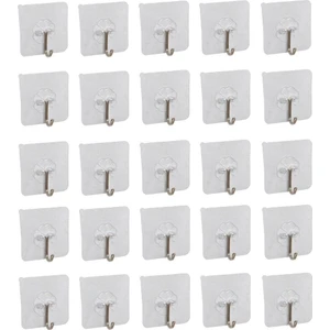 25 Adet Kendinden Yapışkanlı Şeffaf Askı Metal Kancalı Askılık