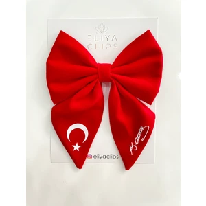 Eliya Clipstürk Bayrağı ve Atatürk Imzalı Kız Çocuk Fiyonk Toka - 23 Nisan 29 Ekim Gösteri Tokası