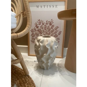 Seramik Bej Kıvrımlı Tekli Stoneware Vazo (Muadil Marka)