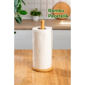 2534 Bambu Kağıt Havluluk Kare Dekoratif Peçetelik Rulo Kağıt Havlu Standı Ahşap Kağıt Havluluk