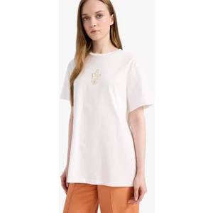 Regular Fit Bisiklet Yaka Baskılı Kısa Kollu Tişört Tunik F5123AX25SM