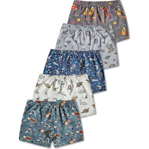 Giza Kids %95 Pamuklu Erkek Çocuk Likralı Penye Boxer Külot Iç Çamaşır 5li Set