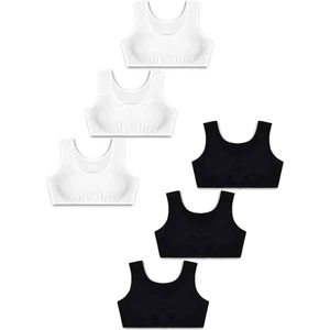 %95 Pamuklu Kız Çocuk Likralı Penye Kalın Askılı Pedli Alıştırma Sütyeni Yarım Atlet 6lı Set