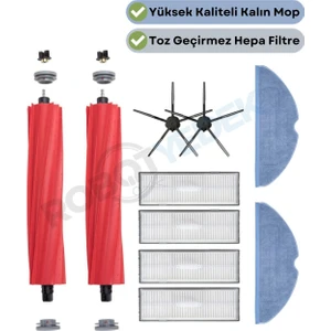 Roborock S7 Maxv, S7 Maxv Ultra Uyumlu Yedek Fırça Hepa Filtre Mop Seti-10 Parça