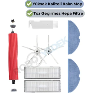 Roborock S7 Beyaz Uyumlu Yedek Fırça Hepa Filtre Mop Seti-8 Parça