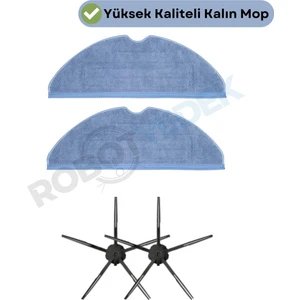 Roborock S7 Siyah Uyumlu Yedek Mop ve Yan Fırça-4 Parça