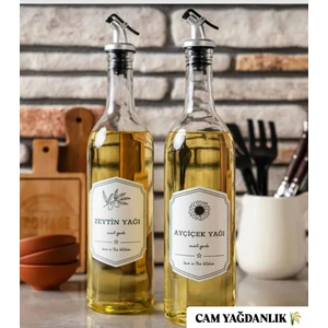 2’li 750 ml Cam Ayçiçek Yağı Zeytini Yağı Yağdanlık Yağlık Set