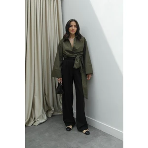 Siyah Pleated Palazzo Pantolon