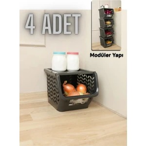 ( 4 Adet ) Büyük Boy Kapaklı Çok Amaçlı Modüler Düzenleyici Patates & Soğanlık, Oyuncak Sepeti
