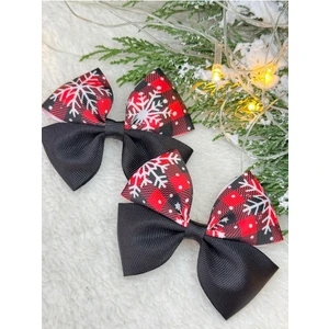 2'li Siyah Yılbaşı Konsepti Kar Tanesi Detaylı El Yapımı Fiyonk Klips Toka Seti