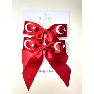Türk Bayrak Kırmızı Saten Kurdela Fiyonk Klips Toka ELCTURK01
