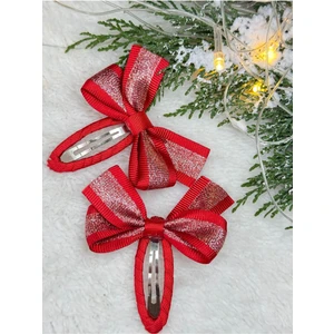 2'li Kırmızı Simli Yılbaşı El Yapımı Çıtçıt Toka Seti