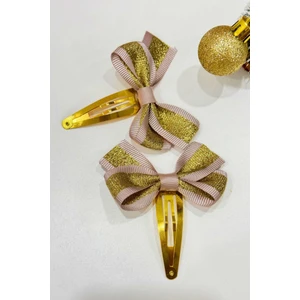 2’li Altın Sarısı Yılbaşı El Yapımı Çıtçıt Fiyonk Toka Seti