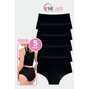 Kadın Külot 5'li Paket Yüksek Bel Külot Siyah, Likralı Pamuklu Kumaş