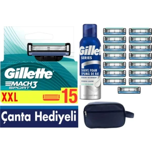 Mach3 Sport 15 Adet Yedek Tıraş Bıçağı + 200 ml Köpük + Çanta