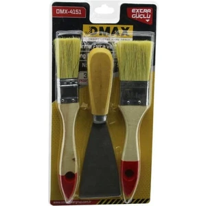 Doğal Ahşap Saplı 3 Parça 19 cm Boyutların Da Ince-Kalın Kestirme Fırçası ve Spatula  Seti
