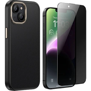 Apple iPhone 14 Kılıf M-safe Şarj Özellikli Karbon Fiber Görünümlü Zore Antina Kapak + Hayalet Ekran Koruyucu