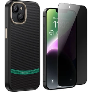 Apple iPhone 14 Kılıf M-safe Şarj Özellikli Karbon Fiber Görünümlü Zore Antina Kapak + Hayalet Ekran Koruyucu