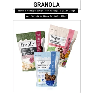 Badem & Vanilya - Kids Yer Fıstığı & Çilek Küpleri - Yer Fıstıklı & Kinoa Patlaklı granola 3’lü Set