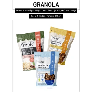 Badem & Vanilya - Yer Fıstığı & Çikolata - Proteinli Glutensiz - Kaju  Keten Tohumu granola 3’lü Set
