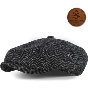 Karnas Şapka Koyu Gri Siyah Çizgili Yünlü Kaşe Kışlık Kumaş Kasket Şapka (Terletmez Saten Astar)