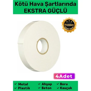 Extra Güçlü Uzun Ömürlü Kuvvetli Yapışkan Kolay Uygulanır Iz Bırakmaz Çift Taraflı Köpük Bant 4 Adet