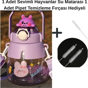 Cocoloco Home Sevimli Hayvanlar Su Matarası Pipet Temizleme Fırçası Hediyeli