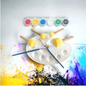 Akrilik Boyası Seti Ponpon Fırça ve Palet Anaokulu Kreş Ilkokul Için