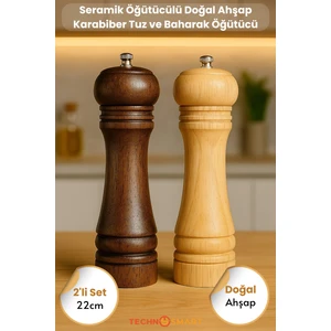 2li Set Doğal Ahşap Değirmen Baharat Öğütücü Karabiber Tuz Kahve Tuzluk Biberlik Açık+Koyu Renk