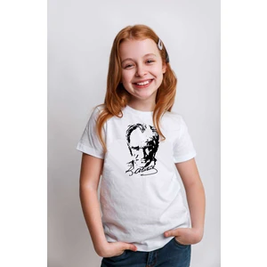Kız Çocuk Atatürk Baskılı Pamuklu Bisiklet Yaka Kısa Kollu T-Shirt