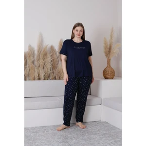 Kadın Milan Kumaş Büyük Beden Curve Baskılı Desenli Kısa Kollu Bambu Pijama Takımı