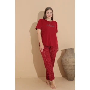 Kadın Milan Kumaş Büyük Beden Curve Baskılı Desenli Kısa Kollu Bambu Pijama Takımı